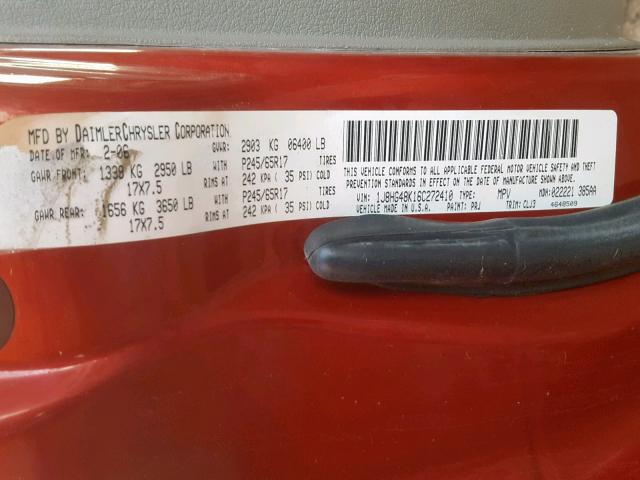 1J8HG48K16C272410 - 2006 JEEP COMMANDER RED photo 10