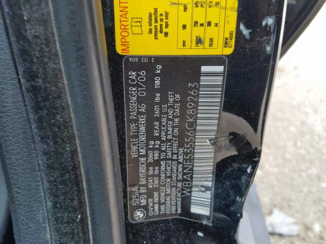 WBANE53556CK89263 - 2006 BMW 525 I BLACK photo 10