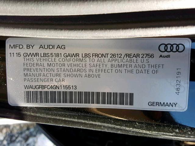 WAUGFBFC4GN115513 - 2016 AUDI A6 PREMIUM BLACK photo 10