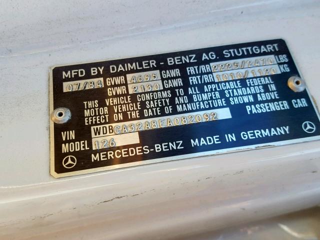 WDBCA32A8EA082092 - 1984 MERCEDES-BENZ 380 SE WHITE photo 10