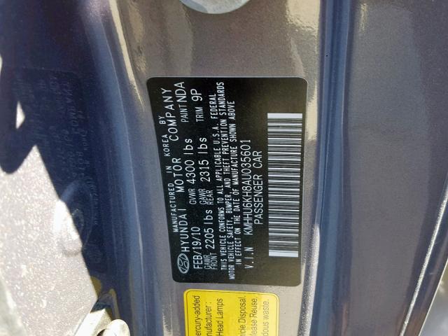 KMHHU6KH8AU035601 - 2010 HYUNDAI GENESIS CO GRAY photo 10