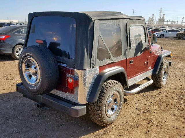 1J4FY29P0WP763029 - 1998 JEEP WRANGLER / BURGUNDY photo 4