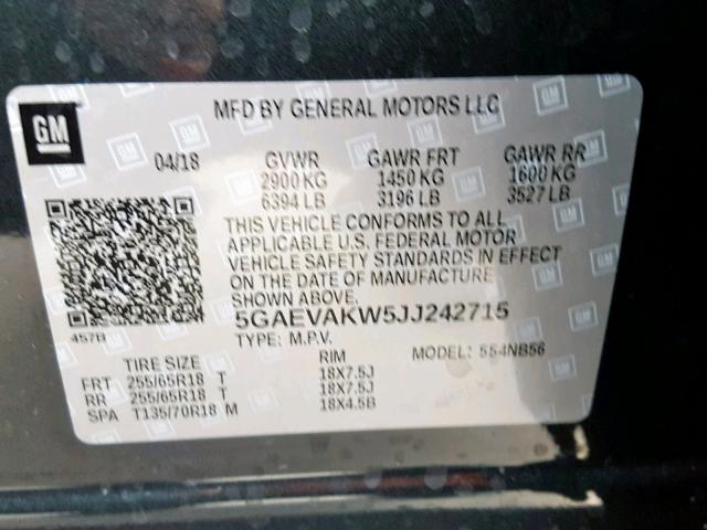 5GAEVAKW5JJ242715 - 2018 BUICK ENCLAVE ES GRAY photo 10