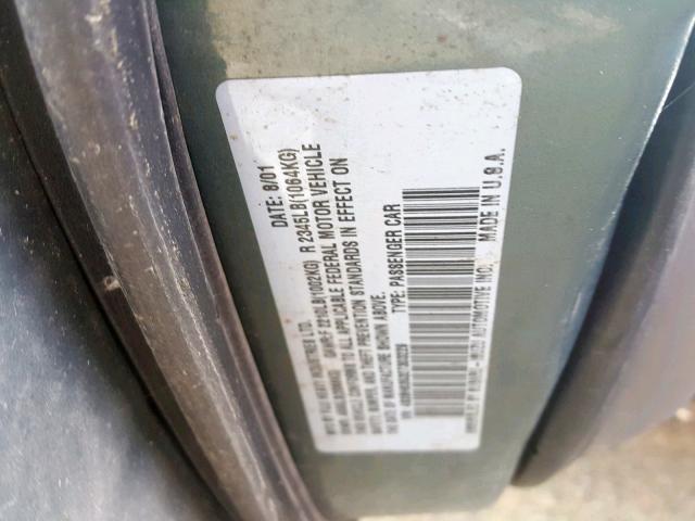 4S3BH635327303229 - 2002 SUBARU LEGACY L GREEN photo 10