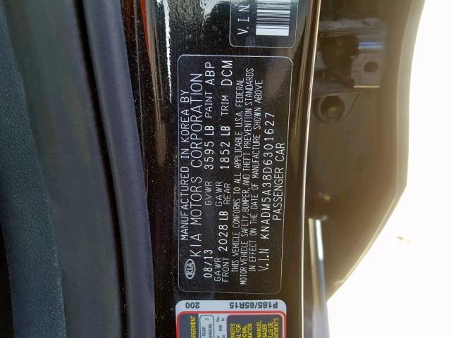 KNADM5A38D6301627 - 2013 KIA RIO LX BLACK photo 10