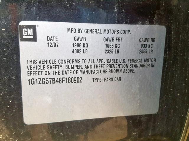 1G1ZG57B48F180902 - 2008 CHEVROLET MALIBU LS BLACK photo 10