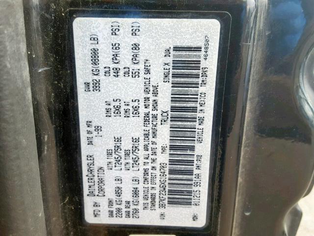 3B7KF23W6XG164703 - 1999 DODGE RAM 2500 BLACK photo 10