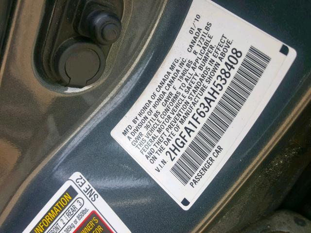 2HGFA1F63AH538408 - 2010 HONDA CIVIC LX-S 灰色 照片 10