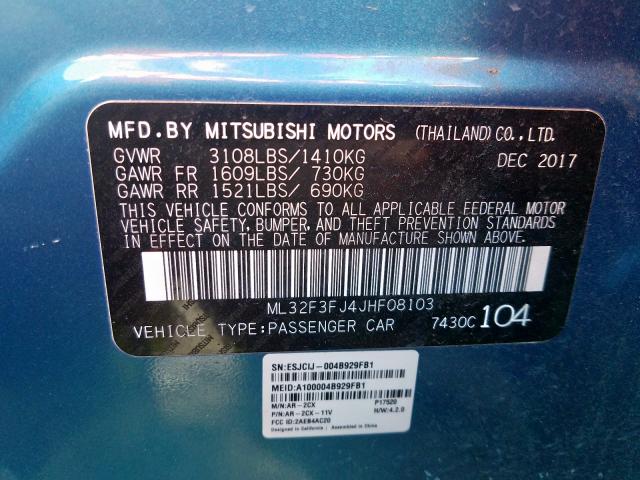 ML32F3FJ4JHF08103 - 2018 MITSUBISHI MIRAGE G4 ES  foto 10