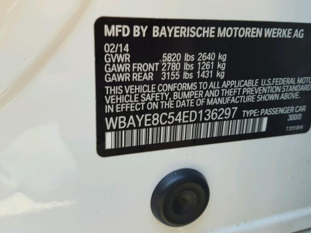 WBAYE8C54ED136297 - 2014 BMW 750 LI WHITE photo 10