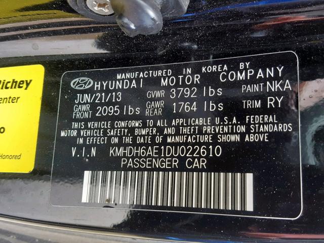 KMHDH6AE1DU022610 - 2013 HYUNDAI ELANTRA CO BLACK photo 10