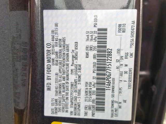 1FA6P0G77F5122882 - 2015 FORD FUSION S GRAY photo 10