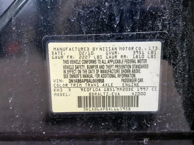 3N1AB6AP8AL665958 - 2010 NISSAN SENTRA 2.0 BLACK photo 10