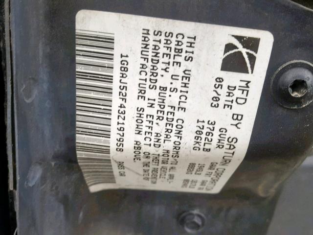 1G8AJ52F43Z197958 - 2003 SATURN ION LEVEL BLUE photo 10