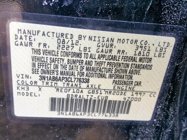 3N1AB6AP3CL776338 - 2012 NISSAN SENTRA 2.0 BLACK photo 10