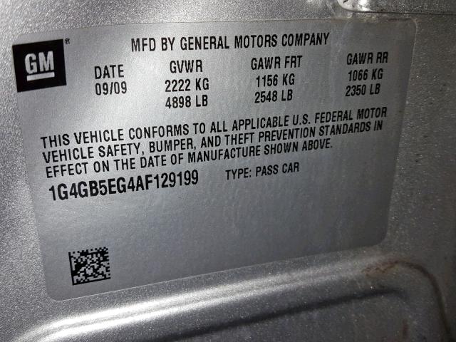 1G4GB5EG4AF129199 - 2010 BUICK LACROSSE C SILVER photo 10