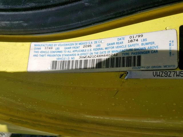 3VWCA21C4XM440242 - 1999 VOLKSWAGEN NEW BEETLE Sarı foto 10