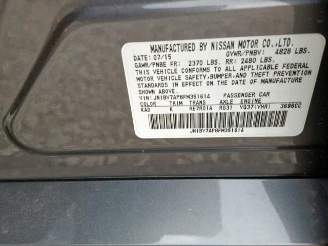 JN1BV7AP8FM351614 - 2015 INFINITI Q50 BASE GRAY photo 10