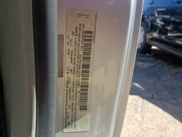 3VWPF31Y77M416618 - 2007 VOLKSWAGEN NEW BEETLE SILVER photo 10