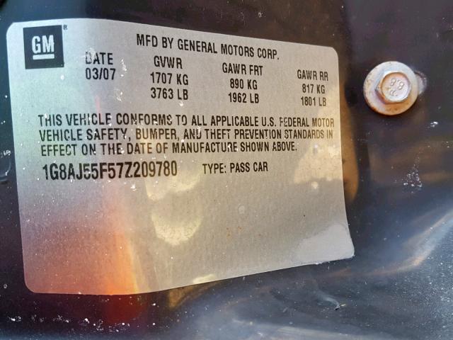 1G8AJ55F57Z209780 - 2007 SATURN ION LEVEL WHITE photo 10