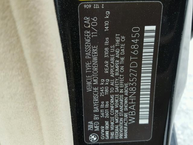 WBAHN83527DT68450 - 2007 BMW 750 BLACK photo 10