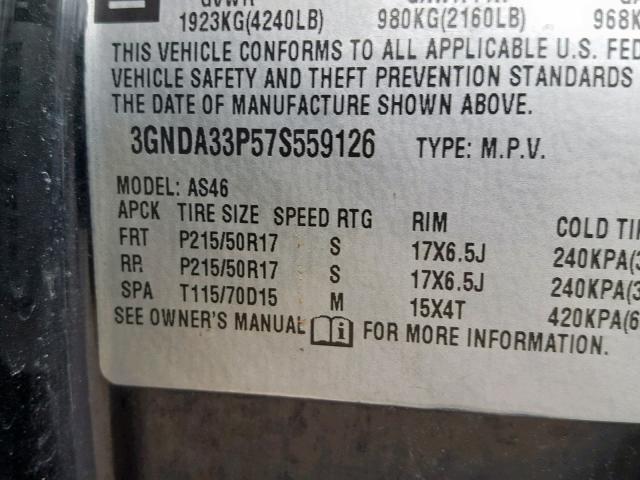 3GNDA33P57S559126 - 2007 CHEVROLET HHR LT BLACK photo 10