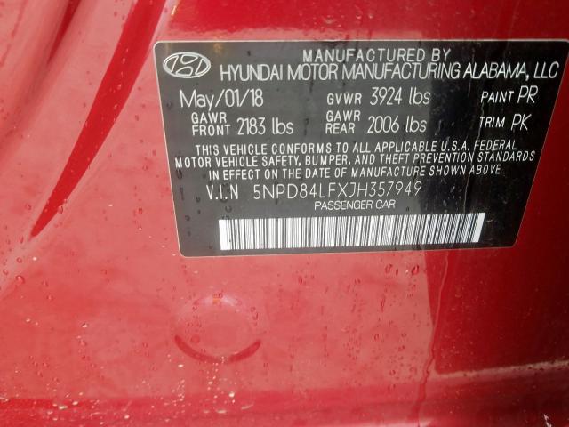 5NPD84LFXJH357949 - 2018 HYUNDAI ELANTRA SEL  photo 10