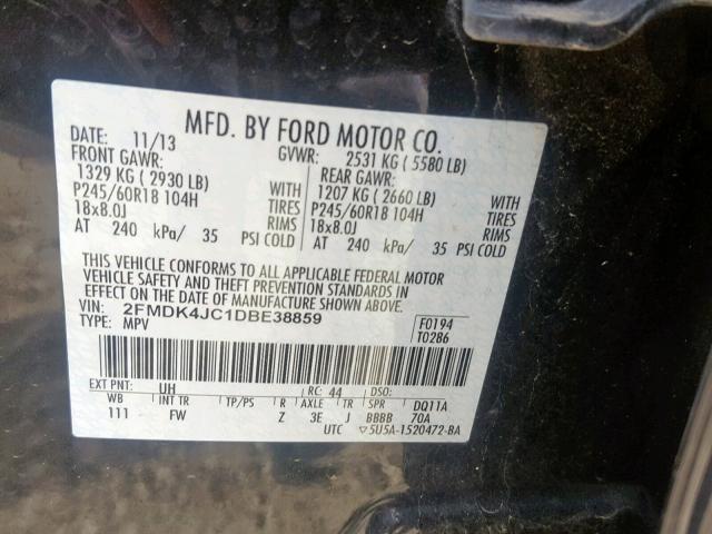 2FMDK4JC1DBE38859 - 2013 FORD EDGE SEL BLACK photo 10