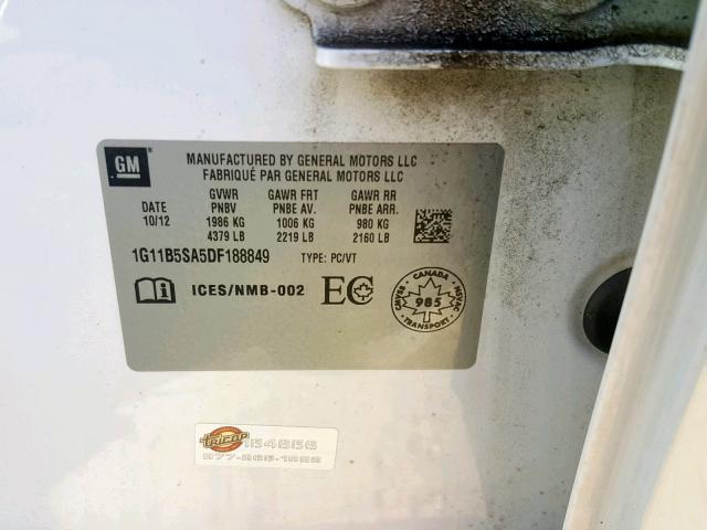 1G11B5SA5DF188849 - 2013 CHEVROLET MALIBU LS WHITE photo 10