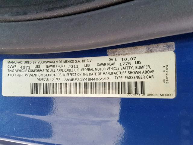 3VWRF31Y48M406557 - 2008 VOLKSWAGEN NEW BEETLE Mavi foto 10