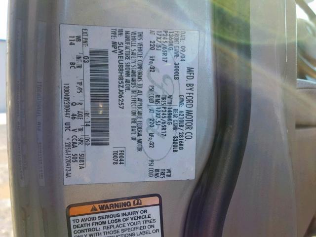 5LMEU88H85ZJ06257 - 2005 LINCOLN AVIATOR 金色 照片 10