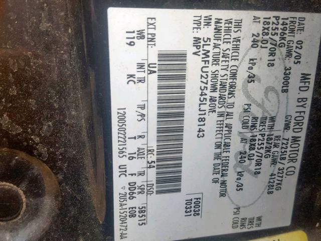 5LMFU27545LJ18143 - 2005 LINCOLN NAVIGATOR 黑色 照片 10