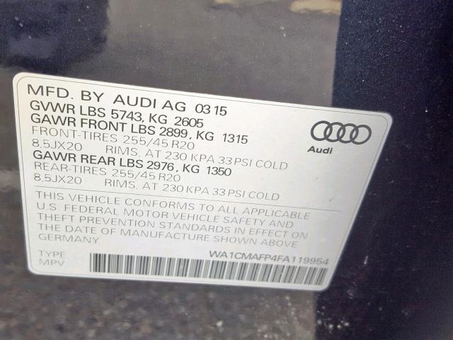 WA1CMAFP4FA119954 - 2015 AUDI Q5 TDI BLACK photo 10