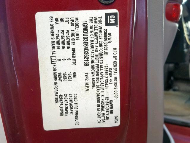 1GMDU03E64D262189 - 2004 PONTIAC MONTANA RED photo 10