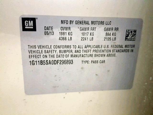 1G11B5SA0DF296893 - 2013 CHEVROLET MALIBU LS SILVER photo 10