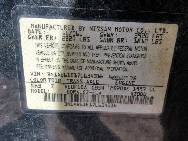 3N1AB61E17L634316 - 2007 NISSAN SENTRA 2.0 BLACK photo 10