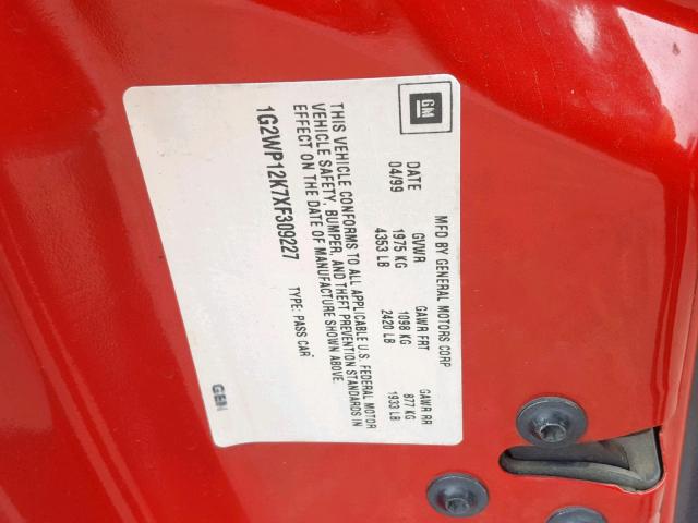 1G2WP12K7XF309227 - 1999 PONTIAC GRAND PRIX RED photo 10