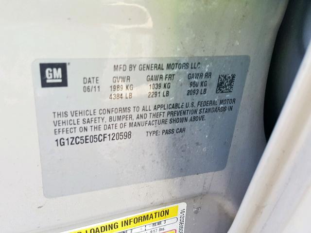 1G1ZC5E05CF120598 - 2012 CHEVROLET MALIBU 1LT 棕色 照片 10