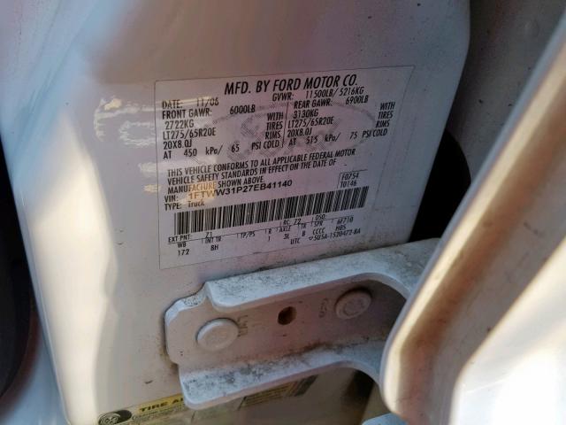 1FTWW31P27EB41140 - 2007 FORD F350 SRW S WHITE photo 10