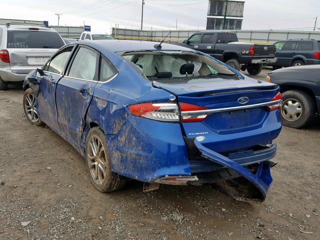 3FA6P0G78HR393613 - 2017 FORD FUSION S BLUE photo 3