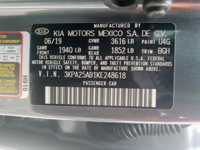 3KPA25AB1KE248618 - 2019 KIA RIO S  photo 10