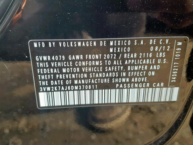 3VW2K7AJ6DM370811 - 2013 VOLKSWAGEN JETTA BASE BLACK photo 10