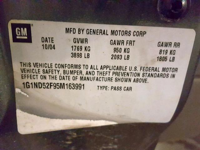 1G1ND52F95M163991 - 2005 CHEVROLET CLASSIC GRAY photo 10