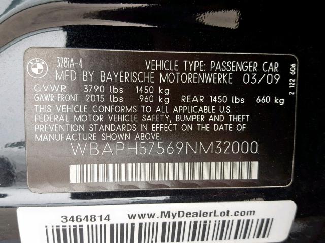 WBAPH57569NM32000 - 2009 BMW 328 I SULE BLACK photo 10