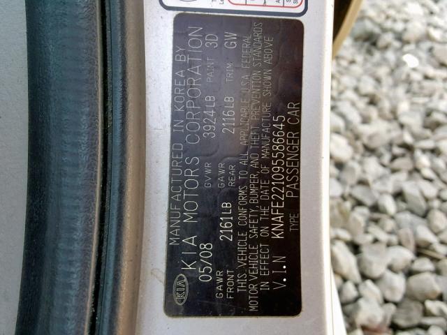 KNAFE221095586645 - 2009 KIA SPECTRA EX SILVER photo 10