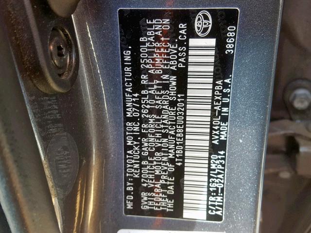 4T1BD1EB8EU032011 - 2014 TOYOTA AVALON HYB GRAY photo 10