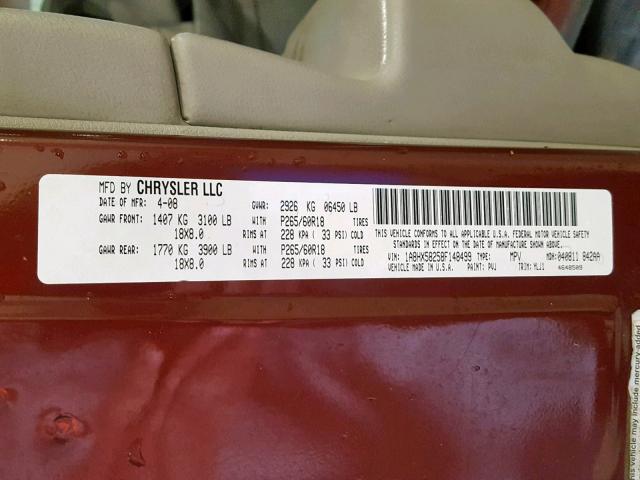 1A8HX58258F148499 - 2008 CHRYSLER ASPEN LIMI MAROON photo 10