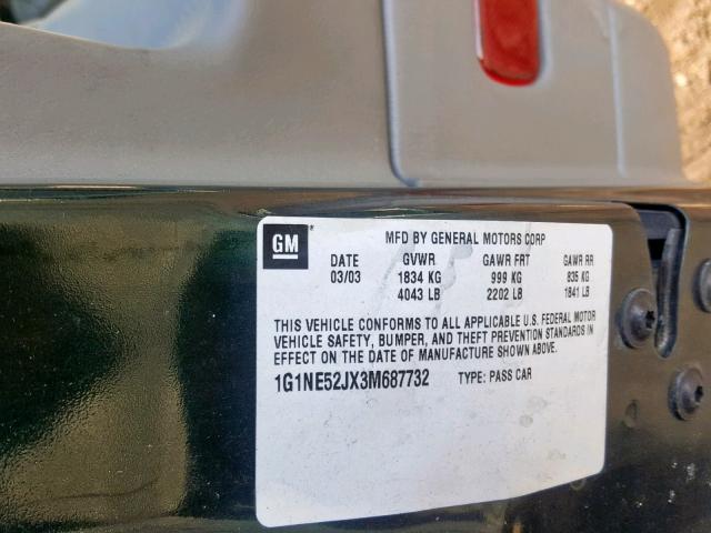 1G1NE52JX3M687732 - 2003 CHEVROLET MALIBU LS GREEN photo 10