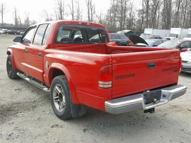 1D7HL48N44S670071 - 2004 DODGE DAKOTA QUA RED photo 3