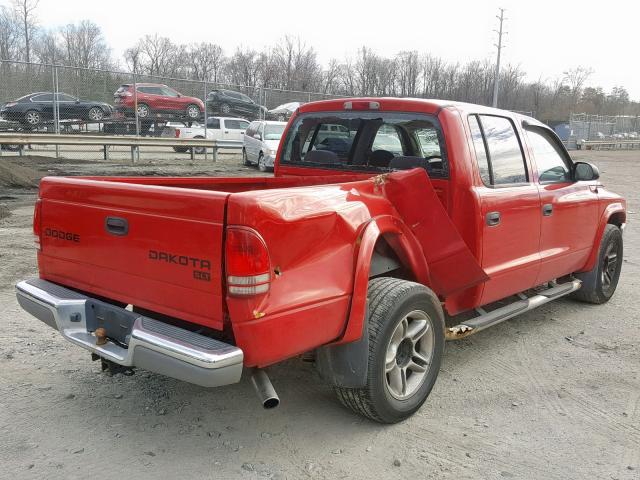 1D7HL48N44S670071 - 2004 DODGE DAKOTA QUA RED photo 4